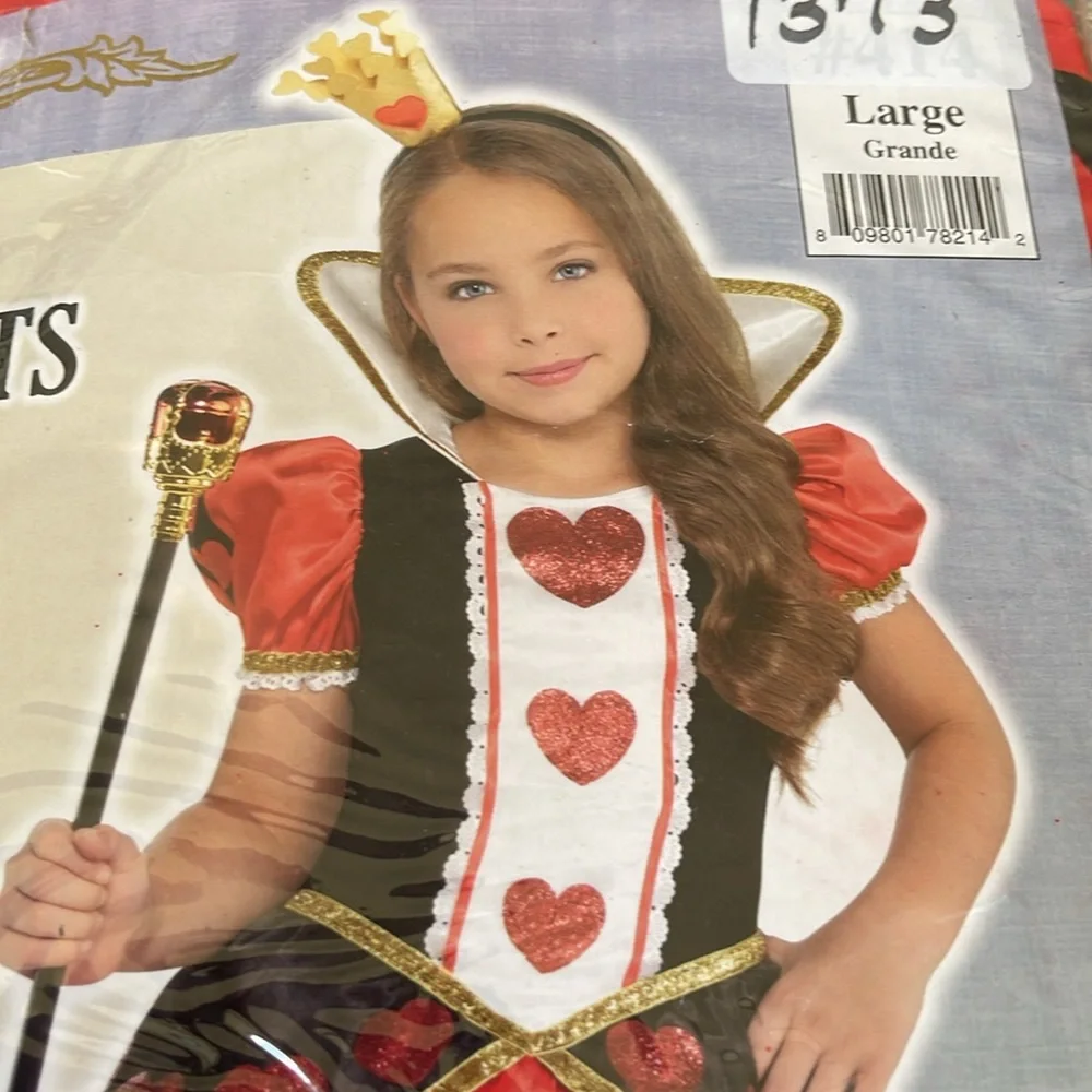 Queen of Hearts Kids Costume - Red and Black Dress with Headband (Child Large)